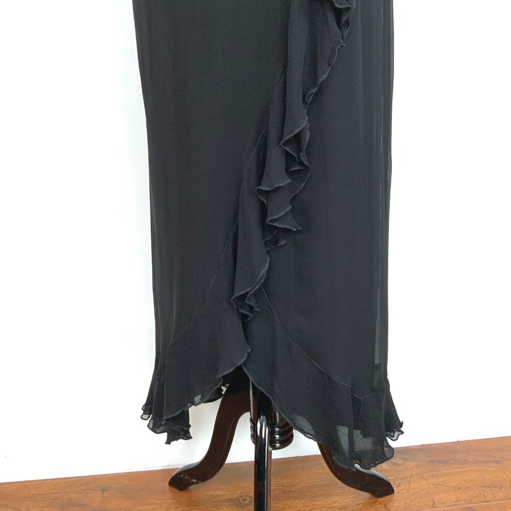 Vintage A.B.S. by Allen Schwartz Black Maxi Wrap Skirt Cascading Ruffles Sz 12 - Picture 2 of 16